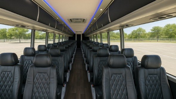 Interior of Charter Bus Company Akron's 55 Passenger Charter Bus in Akron